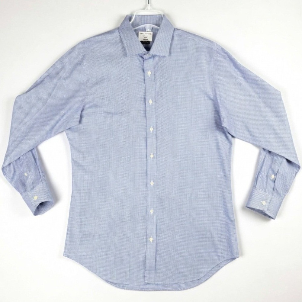 TM Lewin John Francomb Classics Men's Size 17/36 Blue Micro Houndstooth Shirt